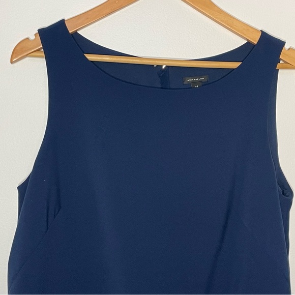 3-Ann Taylor Sleeveless Lined Dress Crew Neck Navy Blue Women’s Size 14 - Picture 2 of 11